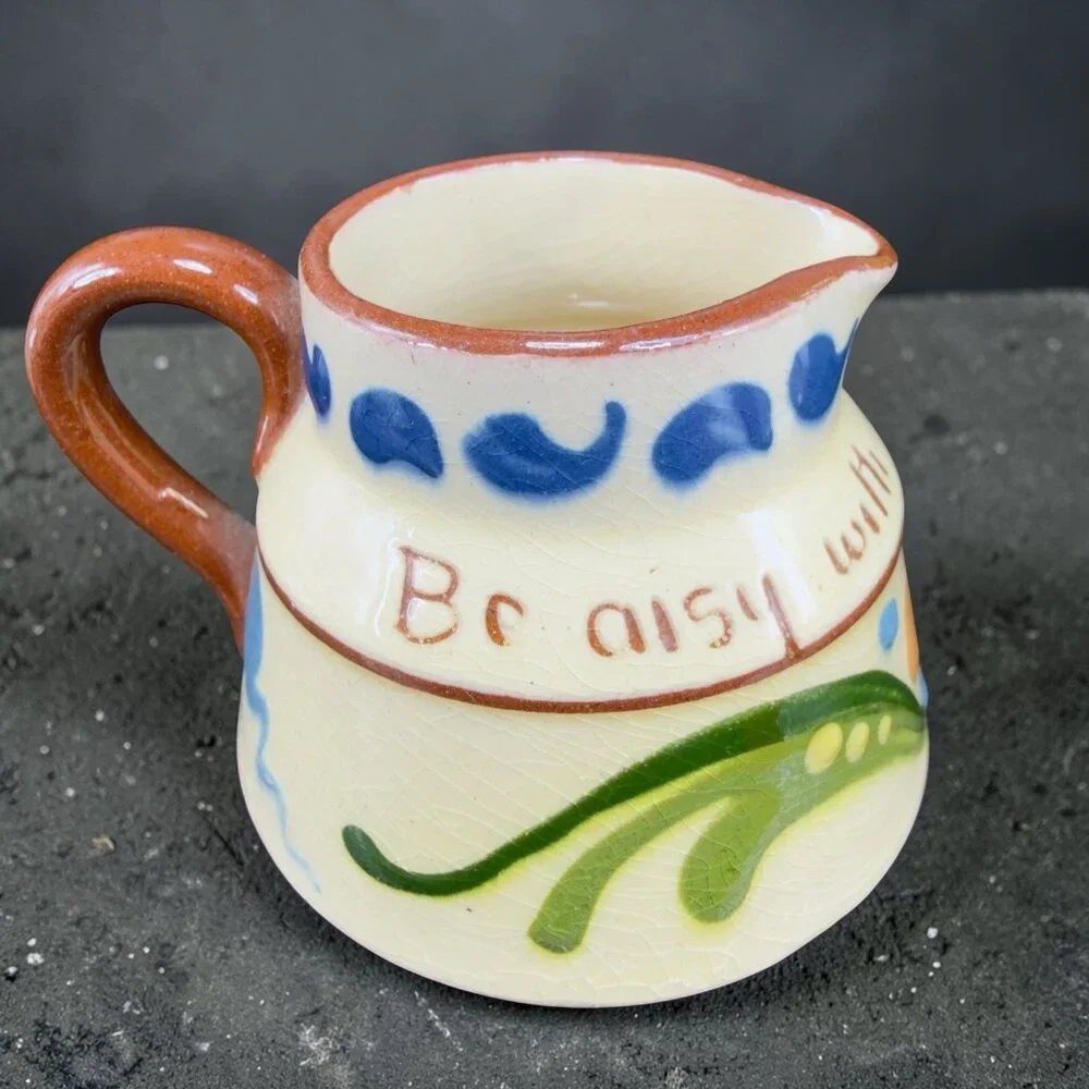 Watcombe Torquay Pottery Small Pitcher Creamer Motto Ware England Handpainted